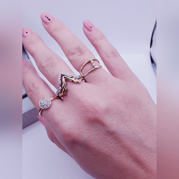 Yellow Gold - 925 Sterling Silver Matching Guard CZ Rings - Picture 3 of 6